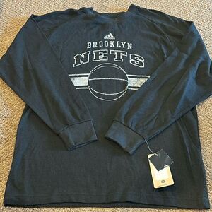 Adidas NBA Boys Brooklyn Nets Basketball Black & White Long Sleeve Shirt